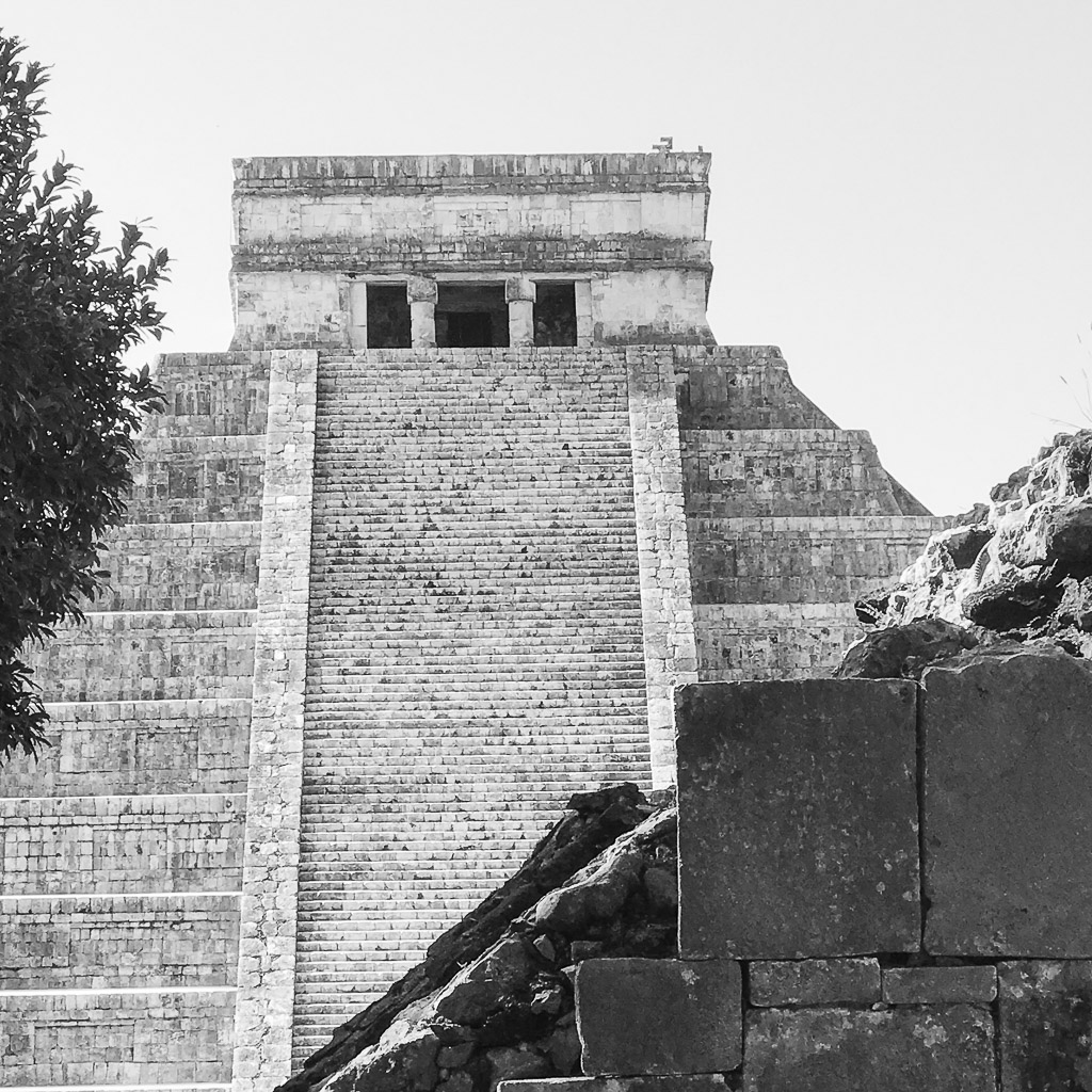 View of stone steps on Mayan Temple in Chichen Itza, Mexico