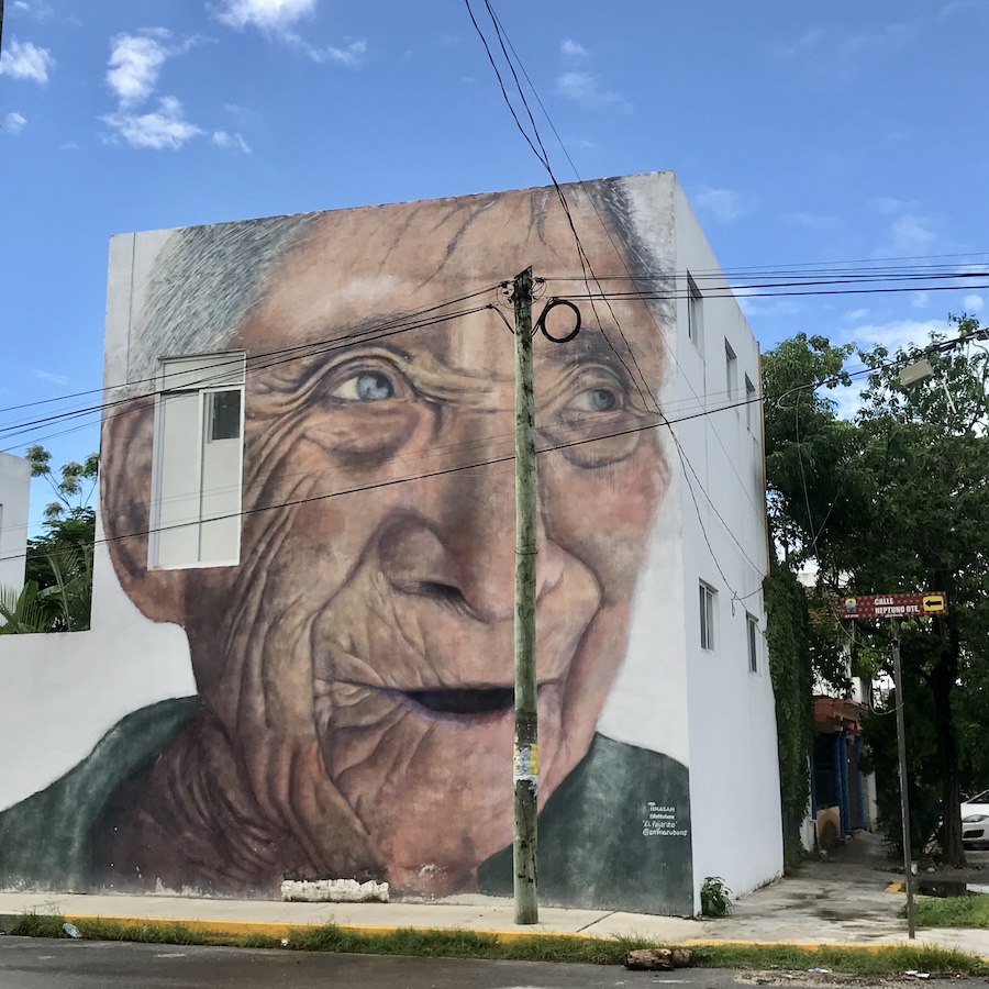 mural of an older man