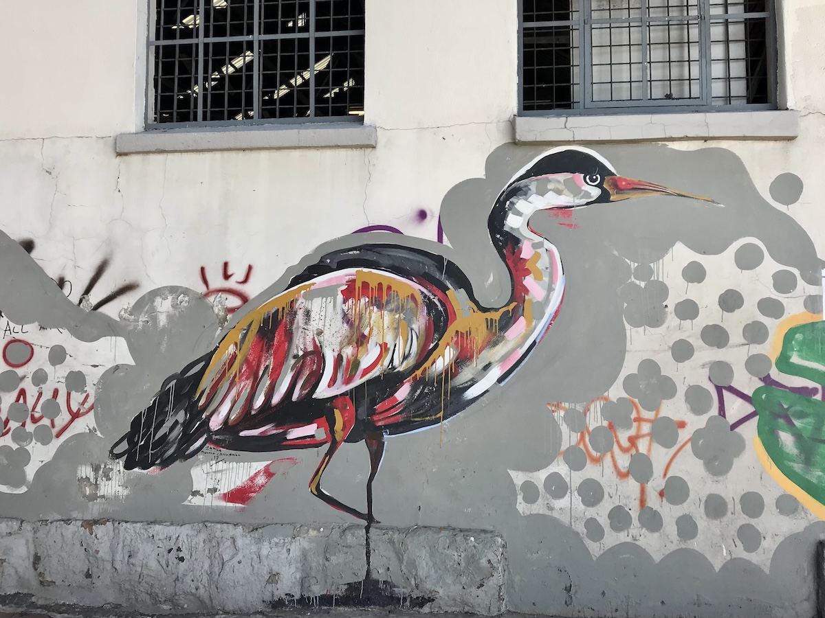 street art of a crane