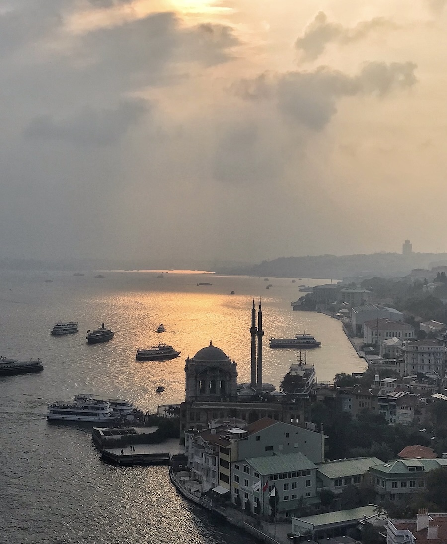 sunset over city