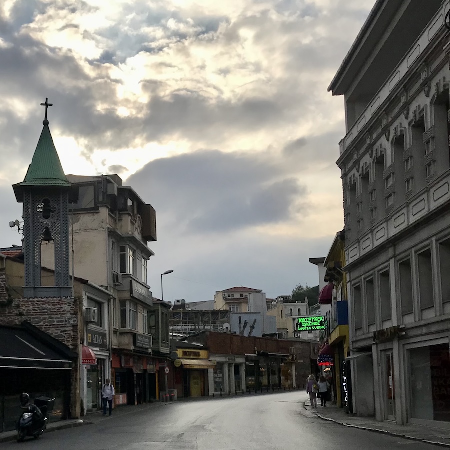 A quiet street at dusk in Istanbul