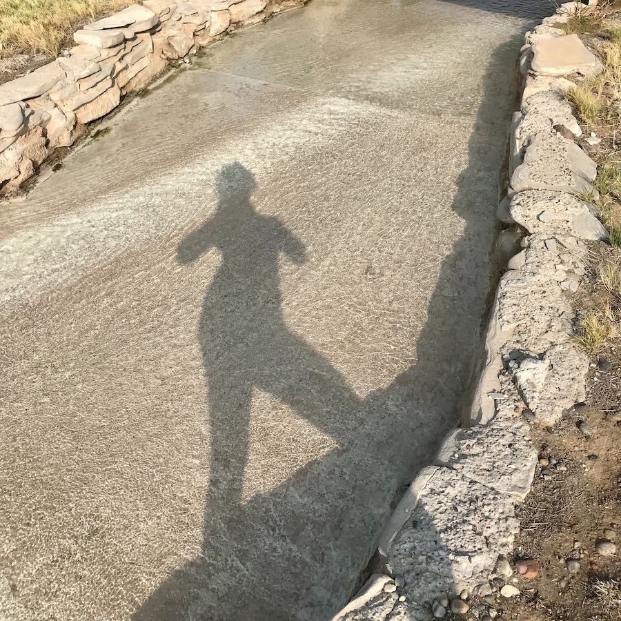 Selfie shadow in hot springs