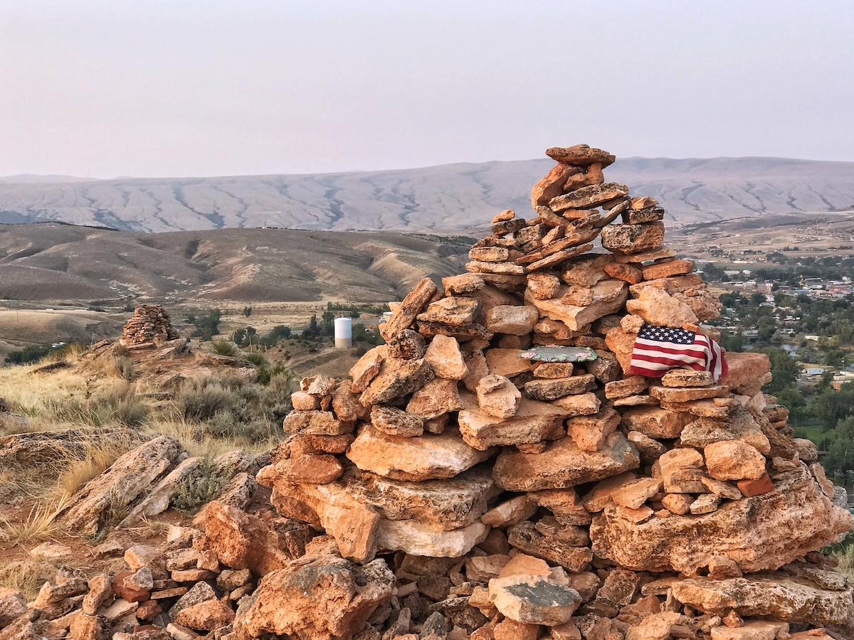 Pile of rocks with American flag