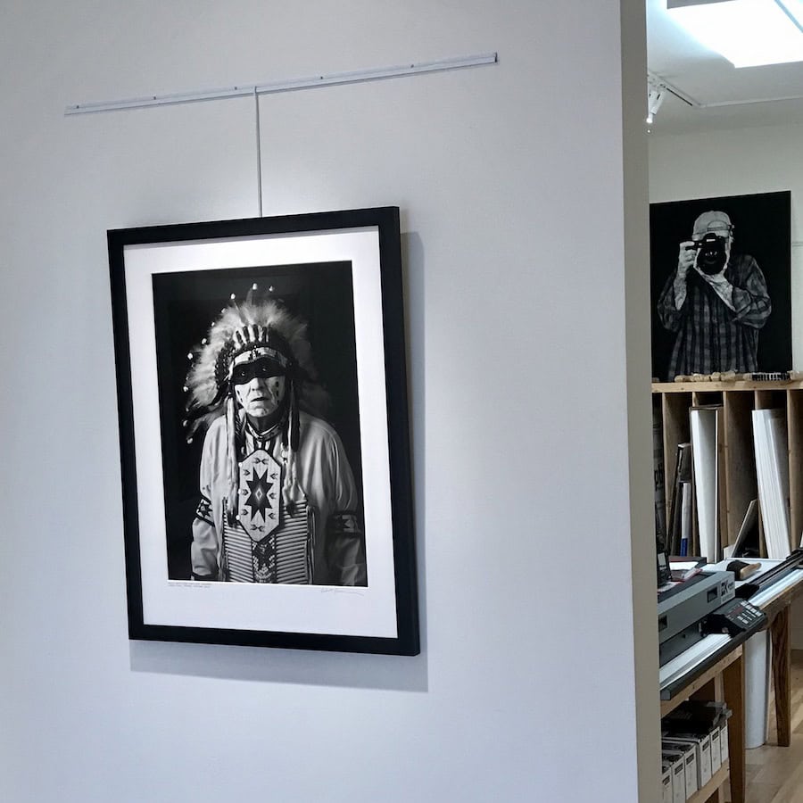 b&w photo of native hanging