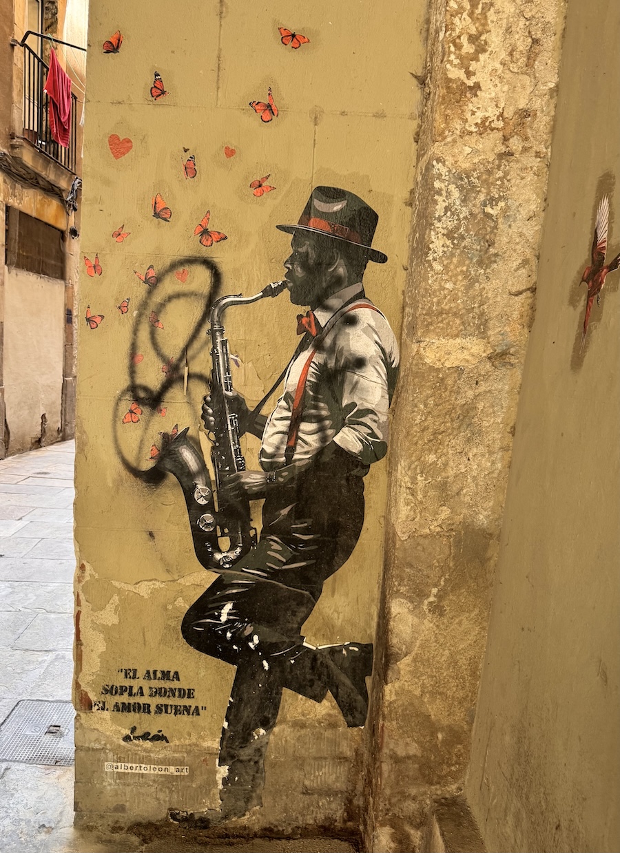 Black musician playing the sax wall art in Barcelona