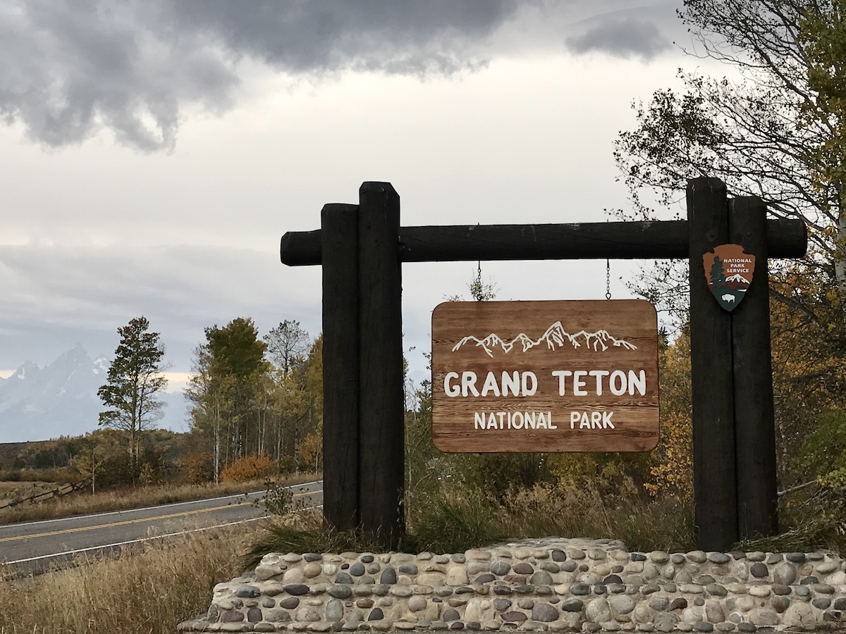 Grand Teton sign off the highway