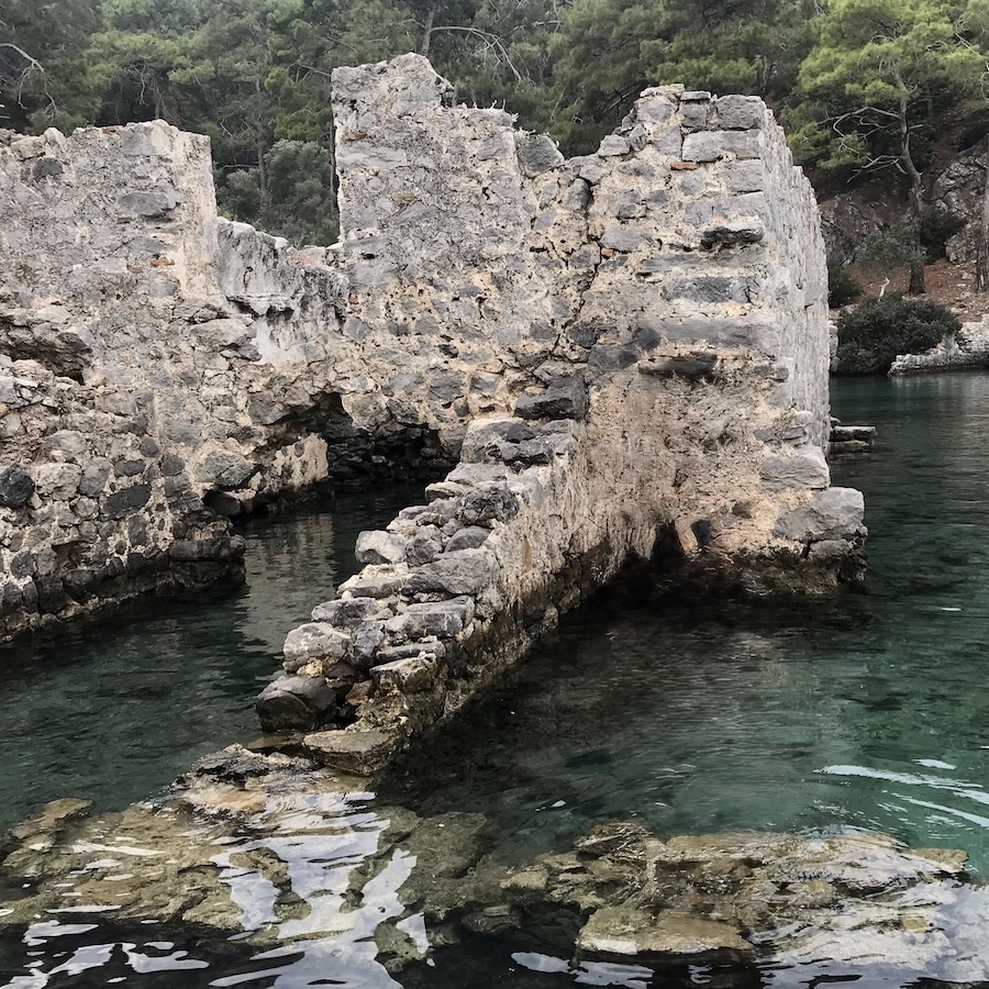 The sunken city of Kekova in the turquoise water of the Mediterranan