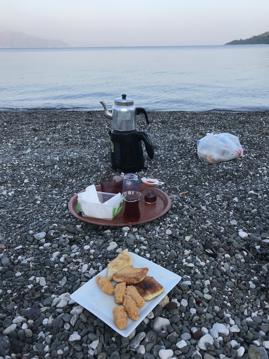 Enjoy a serene moment with tea for two, perfectly positioned along the picturesque Turkish coastline.