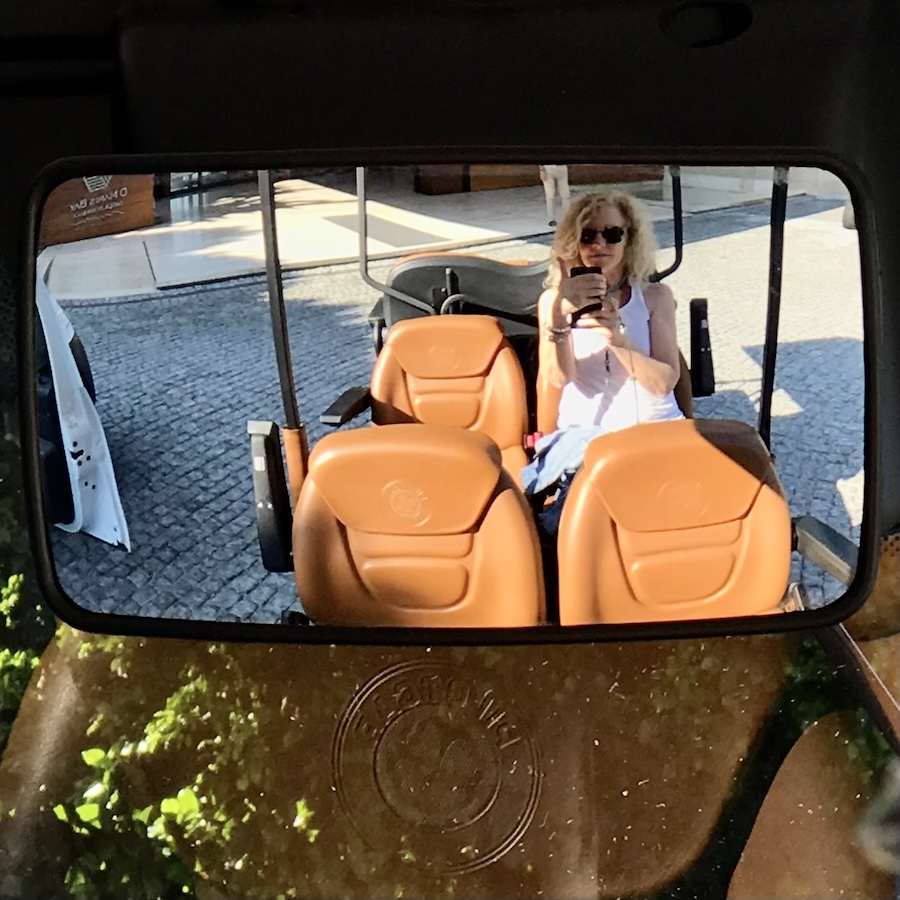 Reflection of me in a golf cart